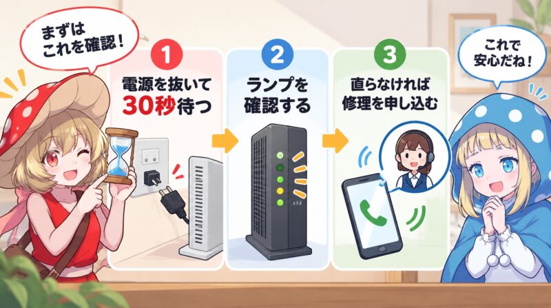 交換依頼の前に再起動してランプの状態を確認