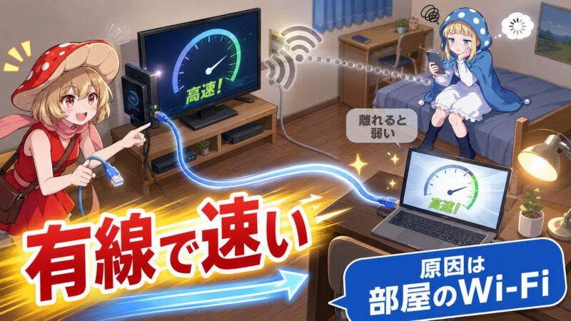 有線で速い！原因は部屋のWi‑Fi環境かも