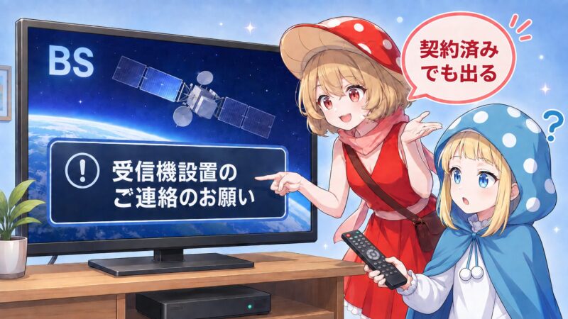 BS放送の画面左下に表示されるNHK受信確認メッセージのイメージ