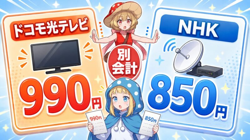 ドコモ光テレビオプションの月額990円とNHK受信料の差額850円を分けて示した図