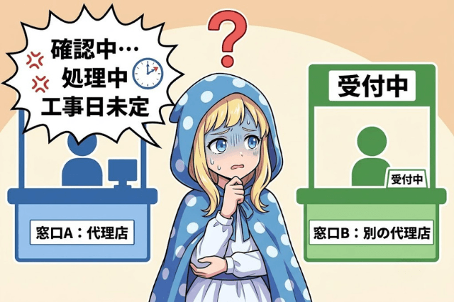 工事日未定の窓口と受付中の窓口で迷うノココ