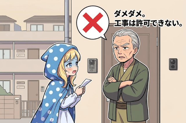 大家さんに工事の許可を断られるノココ