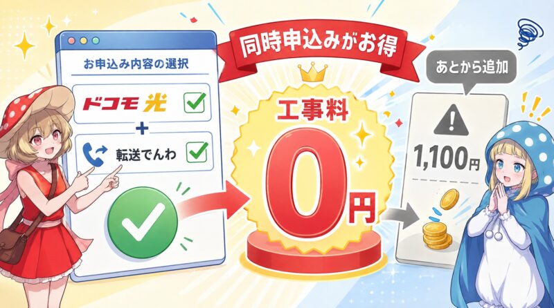 ドコモ光と転送でんわは同時に申し込むほうが工事料は安い