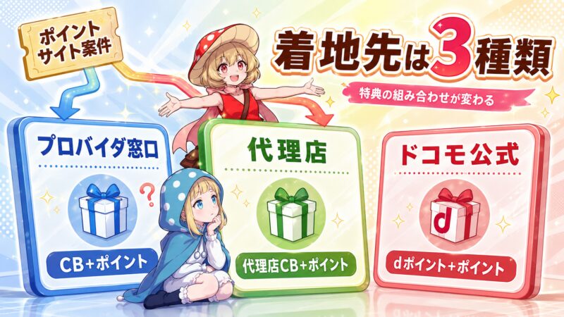 ポイントサイトに並ぶドコモ光の案件は着地先が3種類