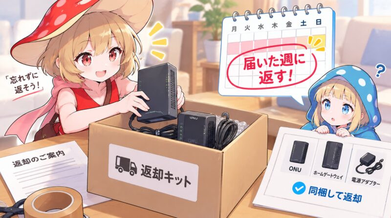 レンタル機器は返却キットが届いた週に送り返す